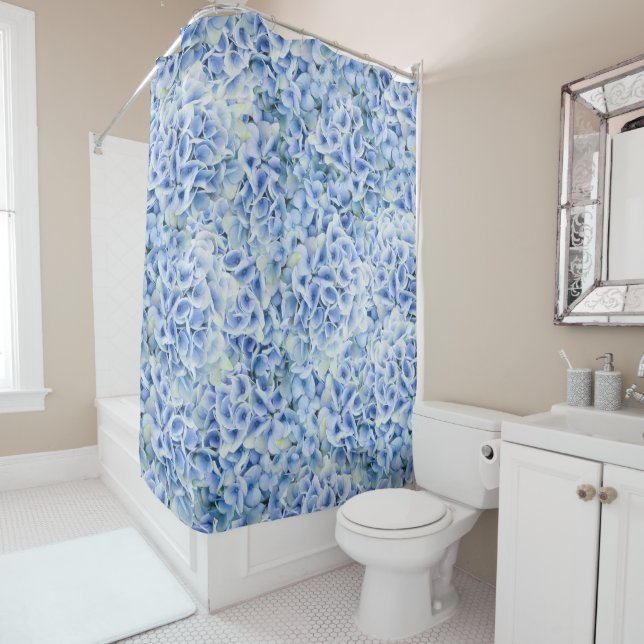 Gorgeous blue hydrangeas - floral pattern  shower curtain (In Situ)