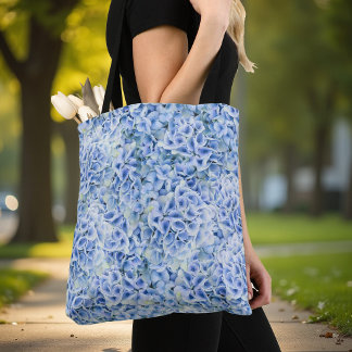 Gorgeous blue hydrangeas - floral pattern  tote bag