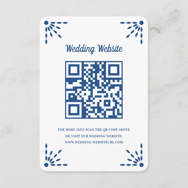 Gorgeous Blue Papel Picado Wedding QR Code Enclosure Card (Front)