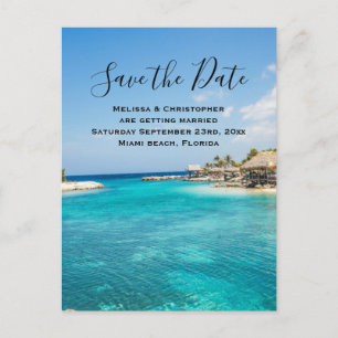 Gorgeous Blue Tropical Beach Save the Date Wedding Invitation Postcard