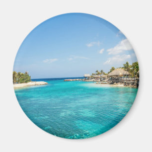 Gorgeous Blue Tropical Beach with Thatched Huts Magnet