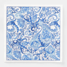 Gorgeous Blue White Floral Paisley Art Pattern