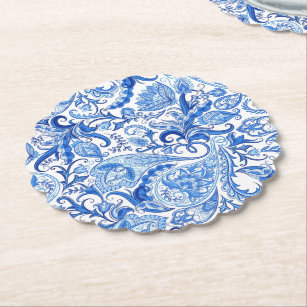 Gorgeous Blue White Floral Paisley Art Pattern Paper Coaster