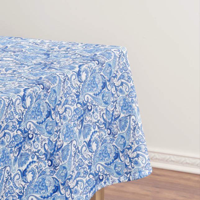 Gorgeous Blue White Floral Paisley Art Pattern Tablecloth (In Situ)