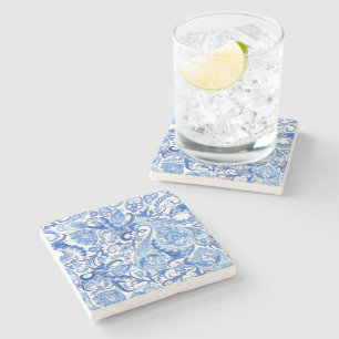 Gorgeous Blue White Floral Paisley Pattern Stone Coaster