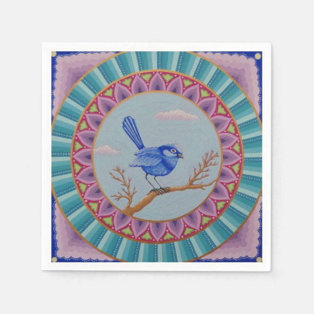 Gorgeous Blue Wren Mandala napkins (Front)