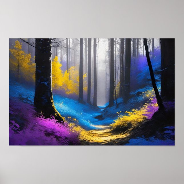 Gorgeous Blue Yellow and Purple Mysterious Forest Poster (Front)