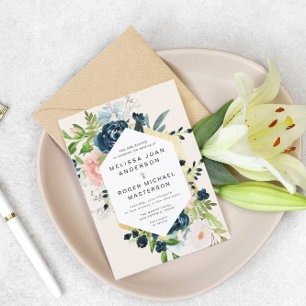 gorgeous blues gold floral Wedding Invitation