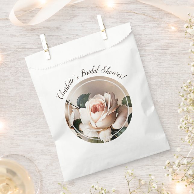 Gorgeous Blush Beige Oil Rose Bridal Shower Favour Bag (Clipped)