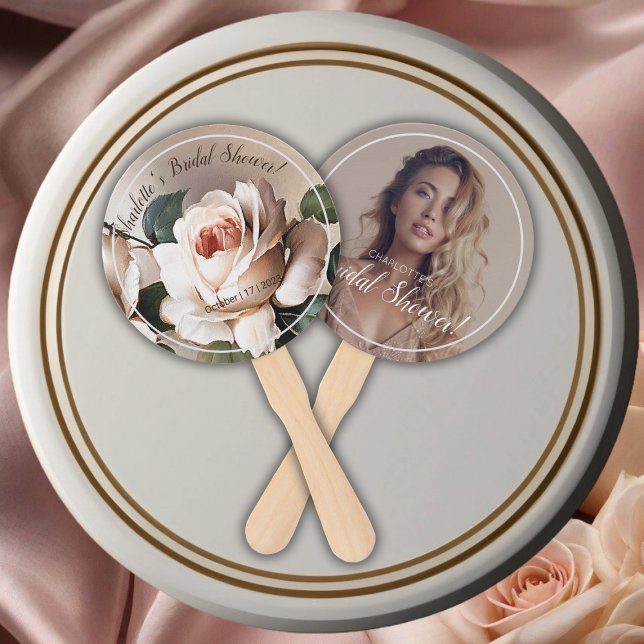 Gorgeous Blush Beige Oil Rose Bridal Shower Hand Fan (Blush Beige Oil Rose Bridal Shower Hand Fan!)