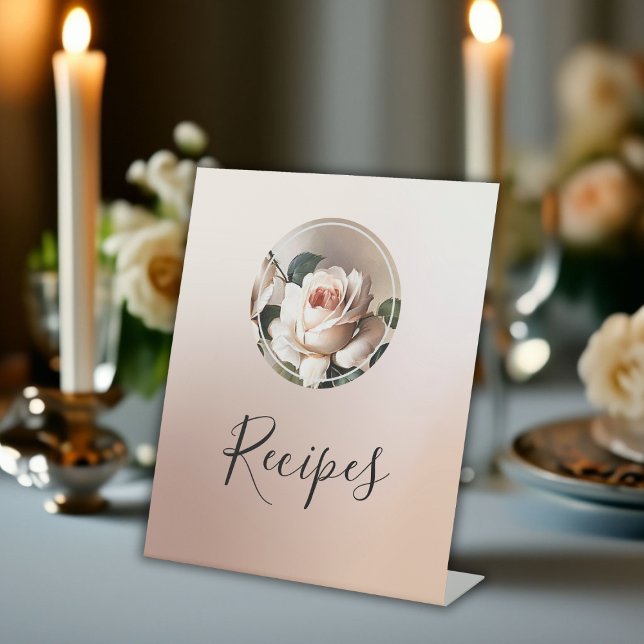 Gorgeous Blush Beige Oil Rose Bridal Shower Recipe Pedestal Sign (Bridal Shower Recipe Pedestal Sign)