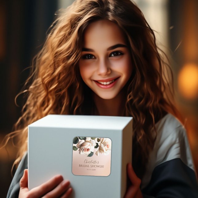 Gorgeous Blush Beige Oil Rose Bridal Shower Square Sticker (Blush Beige Oil Rose Bridal Shower Square Sticker)