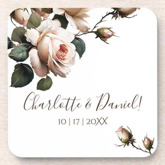 Gorgeous Blush Beige Oil Rose Wedding Coaster (Front)
