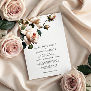 Gorgeous Blush Beige Oil Rose Wedding Invitation