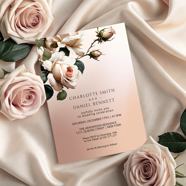  Gorgeous Blush Beige Oil Rose Wedding Invitation (Gorgeous Blush Beige Oil Rose Wedding Invitation)