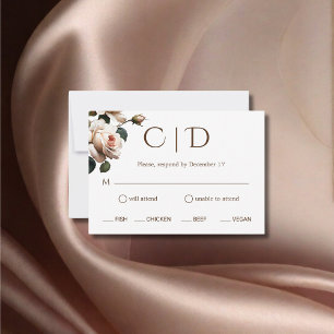 Gorgeous Blush Beige Oil Rose Wedding RSVP Card