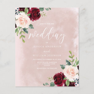 Gorgeous Blush Burgundy Budget Wedding Invitation