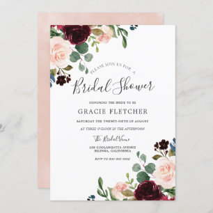 Gorgeous Blush & Burgundy Flowers Bridal Shower Invitation