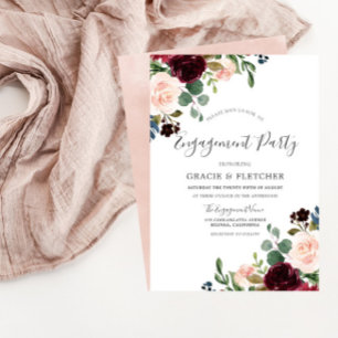 Gorgeous Blush & Burgundy Flowers Engagement Party Invitation