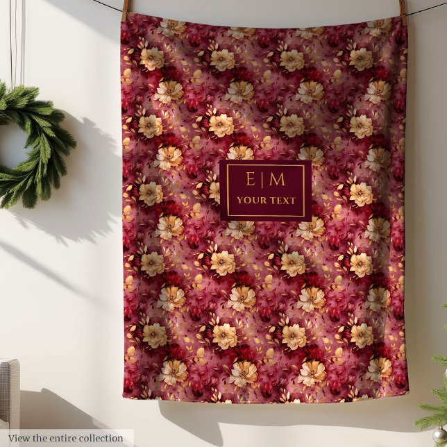 Gorgeous Blush Burgundy Gold Personalised Throw  Fleece Blanket (Gorgeous Blush Burgundy Gold Personalized Throw Fleece Blanket)