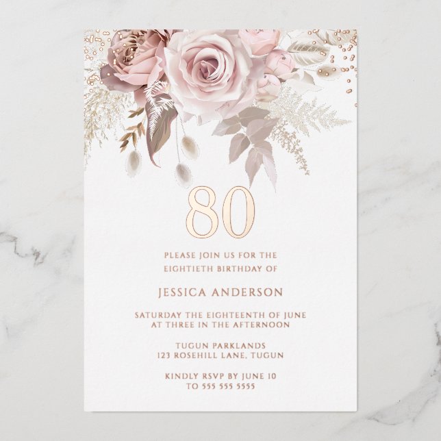 Gorgeous Blush Dusty Rose 80th Birthday Rose Gold (Front)