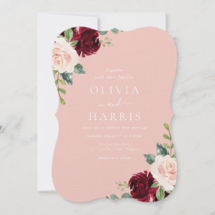 Gorgeous Blush Elegance Burgundy Floral Wedding  Invitation