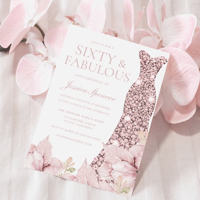Gorgeous Blush Floral & Dress 60th Birthday Party Invitation (Creator Uploaded)