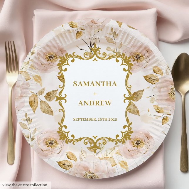 Gorgeous Blush Gold Wedding Paper Plates (Gorgeous Blush Gold Wedding Paper Plates)