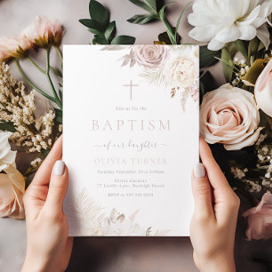 Gorgeous Blush & Ivory Floral Baptism Invitation