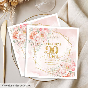 Gorgeous blush pink floral 90th birthday party   napkin