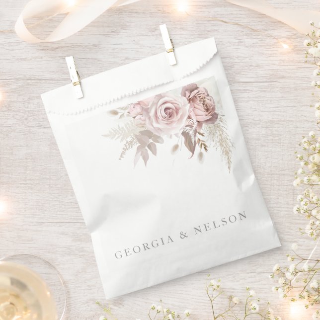 Gorgeous Blush Pink Floral Wedding Favour Bag (Clipped)