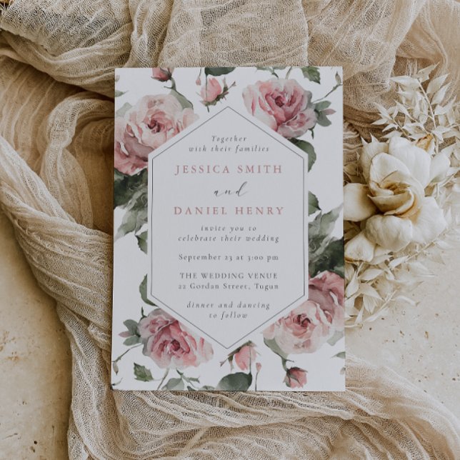 Gorgeous Blush Pink Watercolor Floral Wedding Invitation (Creator Uploaded)