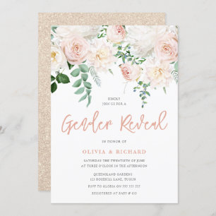 Gorgeous Blush & White Floral Gender Reveal Party Invitation