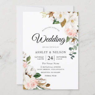 Gorgeous Blush & White Flowers Elegant Wedding Invitation
