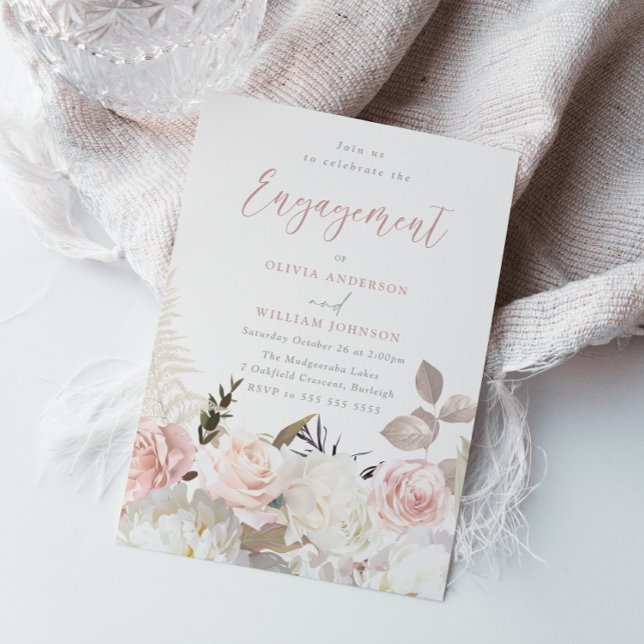 Gorgeous Blush & White Flowers Engagement Party Invitation (Creator Uploaded)