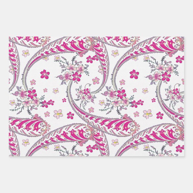 Gorgeous Bohemian Paisley Pink Art Design Wrapping Paper Sheet (Front)