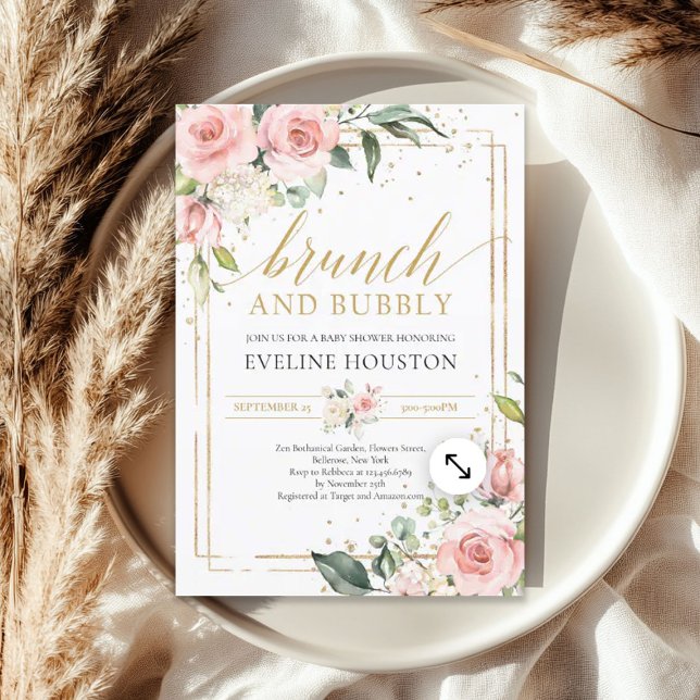 Gorgeous boho blush pink floral brunch and bubbly invitation (Gorgeous boho blush pink floral brunch and bubbly invitation)