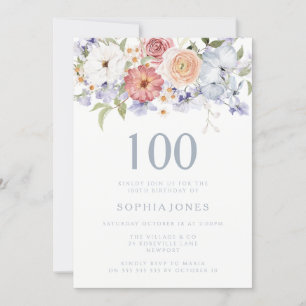 Gorgeous Botanical Floral 100th Birthday Party Invitation