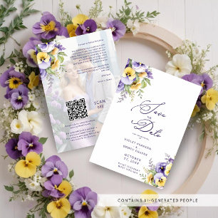 Gorgeous Botanical Purple Pansies Flowers Photo Save The Date