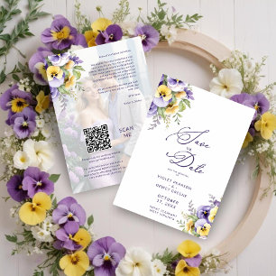 Gorgeous Botanical Purple Pansies Flowers Photo Save The Date