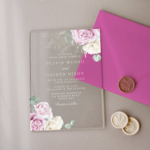 Gorgeous Botanical White & Blush Floral Wedding Acrylic Invitations