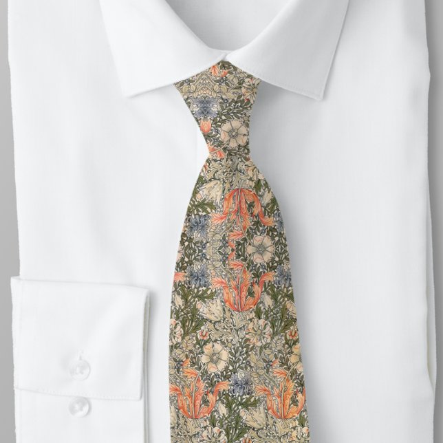 Gorgeous Botanticals Floral Grey Orange Olive |   Tie (Creator Uploaded)