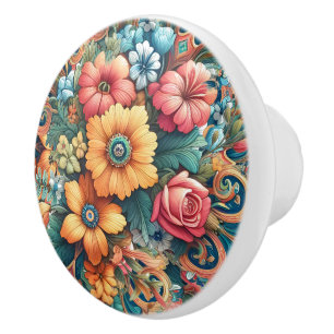 Gorgeous Bouquet of Flowers Ceramic Knob
