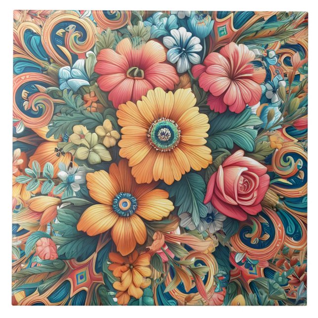 Gorgeous Bouquet of Flowers Ceramic Tile (Front)