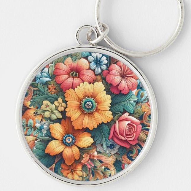 Gorgeous Bouquet of Flowers Key Ring (Front)