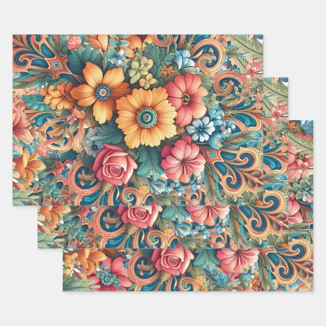 Gorgeous Bouquet of Flowers Wrapping Paper Sheet (Set)