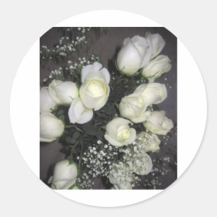 GORGEOUS BOUQUET OF WHITE ROSES CLASSIC ROUND STICKER
