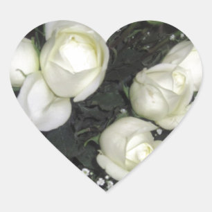 GORGEOUS BOUQUET OF WHITE ROSES HEART STICKER