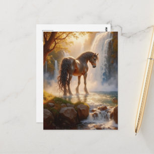 Gorgeous Brown Horse at the Waterfall Postcard