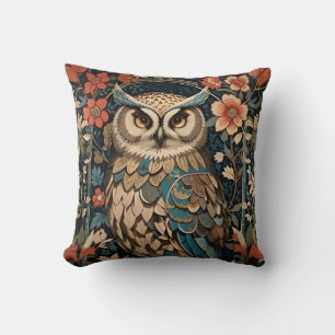 Gorgeous Brown Owl William Morris Inspired Floral Cushion